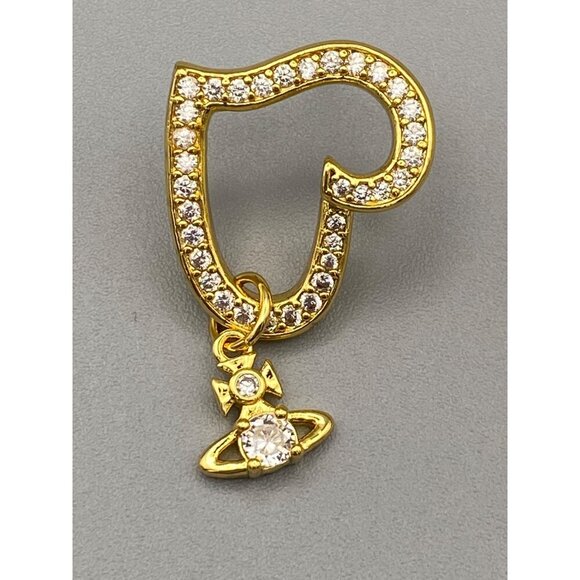 Vivienne Westwood Gold Pave Heart Earrings W/ CZ Orb & Dust Bag - Picture 4 of 5